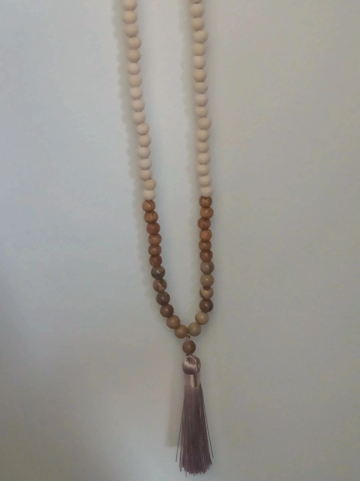 Collier Sautoir bohème en perles de bois + pierres de jaspe – photo 5